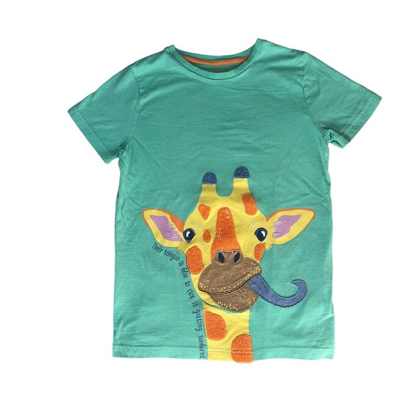 Mini Boden Size 11-12 Giraffe applique T Shirt Green - Picture 1 of 3